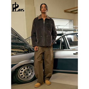 Pantalones Cargo Curvos de Algodón para Hombre, Estilo Retro Americano, Corte Holgado, Teñido en Acción, Personalizados, de Felpa Francesa Pesada, Tipo Baggy - Product Image 2