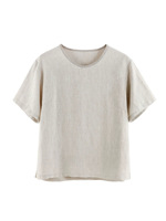 T-shirt en lin 100% pour femme, col en V, manches courtes, décontracté, coupe ample, couleur unie, respirant, pour l'été