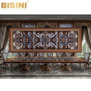 Juego de Mesa y Sillas de Comedor Rectangulares de Estilo Italiano Antiguo, Diseño de Mosaico de Conchas y Flores, Muebles para Comedor Formal - Product Image 2
