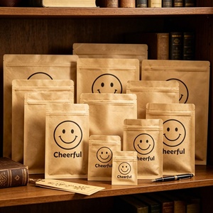 Bolsa de Papel Kraft Marrón con Fondo Plano y Cierre de Cremallera, Bolsa de Papel Kraft Termosellable para Granos, Nueces, Arroz, Especias, Anís Estrellado, Pimienta - Product Image 1