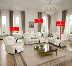 Moderno Conjunto de Sofá Reclinable Cuadrado Extensible de Cuero Genuino con Función de Enfriamiento para Sala de Estar - Product Image 1