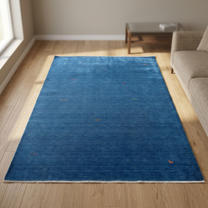 Alfombra Rectangular Grande de Lana Azul Vintage Hecha a Mano, Estilo Lori Gabbeh, para Comedor y Decoración del Hogar - Product Image 2