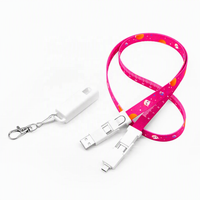 Cordon de charge USB 6-en-1 avec câble de données Type-C Micro PD 60W à charge rapide, logo personnalisé par sublimation, lanière de cou pour badge d'identification, cadeau