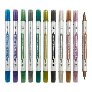 制造商双尖金属记号笔绘画笔套装10色金属木板玻璃记号笔