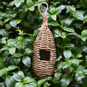 Nid d'oiseau tissé à la main en herbe, moyen, arrondi, pour usage extérieur - Product Image 1