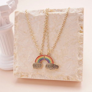 Kalung BFF Kreatif yang Dapat Dipisah 2 Pcs Set Kalung Pesona Pelangi Manis Sahabat Terbaik Selamanya untuk Anak Perempuan Pasangan - Product Image 3