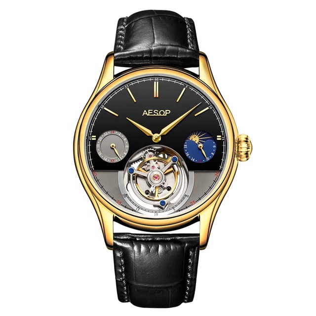 OEM Tourbillon Men Watches Custom Brand Relojes Hombre Male Manual Mechanical Wrist Watch Moonphase Multifunctional Movement