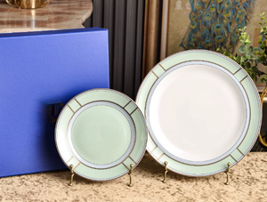 Green Rim Porcelain <b>Plate</b> Dinner <b>Plate</b> Salad <b>Plate</b> Serving Dish for Home Hotel Cafe - Product Image 1