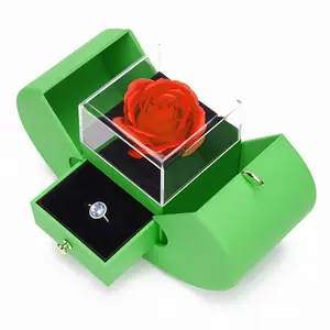 Custom Logo Double Opening Christmas Forever Drawer Large Flower Rose Necklace Jewelry Gift Box Plastic Box Packaging Red Green