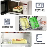 Boîte à lunch Bento pour adultes et enfants Boîte à sandwich en plastique Boîte à nourriture à emporter avec 6 compartiments et ustensiles