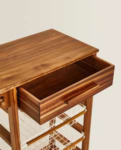 סל טרולי נייד סל אחסון עץ מתלה ורהיטים אחסון מתכת עם גלגלים מרובי שכבות עבור מטבח ביתי - Product Image 5