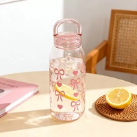 Botol Minum Jus Transparan Portabel 500ml Baru, Bebas BPA, Dapat Digunakan Kembali, Botol Olahraga Plastik dengan Pegangan, Anti Bocor