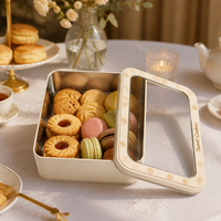 Boîte en métal rectangulaire personnalisée de qualité alimentaire pour biscuits et bonbons avec couvercle à fenêtre, vente en gros, emballage pour confiserie