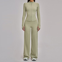 Ensemble de yoga 2 pièces brossé sans couture respirant et à séchage rapide pour femme grande taille – Veste décontractée et tenue de sport avec col montant