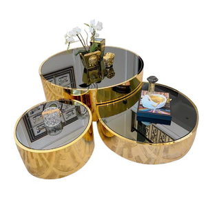 Vendite calde Creative in vetro Top tavolino da caffè lucido oro opaco struttura in acciaio inox legno centro in marmo tre dimensioni disponibili - Product Image 6