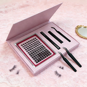 Sulv Bandeja Grande de 14 Filas Rosa D-Curl para Extensiones de Pestañas DIY, Racimo Negro Hecho a Mano <span class=keywords><strong>con</strong></span> Adhesivo y Sellador, Set de Herramientas de Maquillaje y Cuidado de <span class=keywords><strong>Uñas</strong></span> - Product Image 5