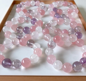 Vefiery 15-16mm Large Beads Mixed <b>Crystal</b> Jewelry <b>Set</b> Natural Rose Quartz Amethyst Clear Quartz Beaded Bracelet & Necklace - Product Image 4