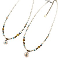 Collier Bohème Fritillaire Tournesol Bambou Élégant Tendance Luxe Léger Petites Perles Pierres Naturelles Chaîne Longueur Clavicule