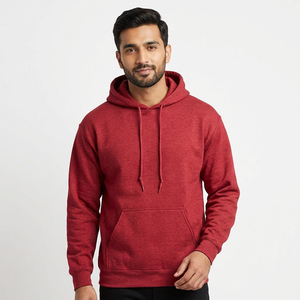 Men's Cherry Red Classic Fit Hoodie Breathable Heavy Blend Cotton Fleece <b>Sweatshirt</b> Embroidered Drawstring Solid Winter Pullover - Product Image 1