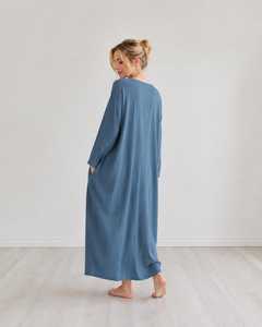 Robe longue en lin et coton pour femme avec poches, manches longues, coupe ample, automne, grandes tailles, vêtements faits main, fournisseur B2B en gros, fabricant - Product Image 1