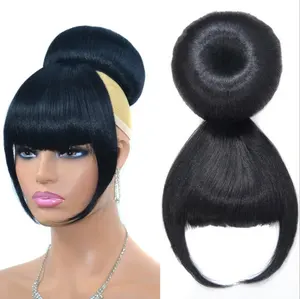 SARLA 2021 Fashion Fake Hair Bun Big Apple Burger Buns With Clip In Bangs Chignon Synthetic Buns For Black Women With Bangs