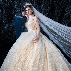 Nuovo Abito da Sposa di Lusso 2020, Stile Principessa, Senza Spalline, con Paillettes, Taglia Personalizzabile - Product Image 4