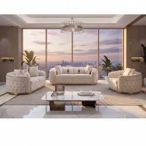 Conjunto de sofá blanco de alta calidad de fábrica de estilo de lujo para sala de estar, sofá de salón de acero inoxidable dorado, sofá, muebles de sala de estar de Hotel - Product Image 2