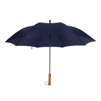 Parapluie droit semi-automatique 27 pouces à 8 panneaux, design européen, avec tissu en polyester pongé et fibre de verre, manche en bois et tête en plastique