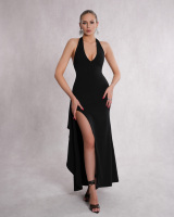 Nuevo Vestido de Fiesta Largo con Escote Halter y Abertura Alta, Vestido de Noche Formal