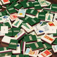 Tuiles de Mahjong en Acrylique Empire State Building, Style Américain, Jaune Vert Bleu, Finition Frotteuse à la Main, Ensemble Personnalisé Trois Couches