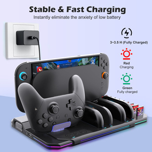 แท่นชาร์จคอนโทรลเลอร์เกมออลอินวันสำหรับ <span class=keywords><strong>Switch</strong></span> 2 PS5 พร้อมไฟ RGB พัดลมระบายความร้อนอเนกประสงค์ ที่วางเก็บการ์ดเกม - Product Image 2