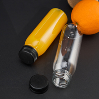 Bouteille en plastique PET transparente pour jus, avec bouchon à vis noir côtelé, jetable, pour emballage de thé aux fruits, d'enzyme, de boisson froide