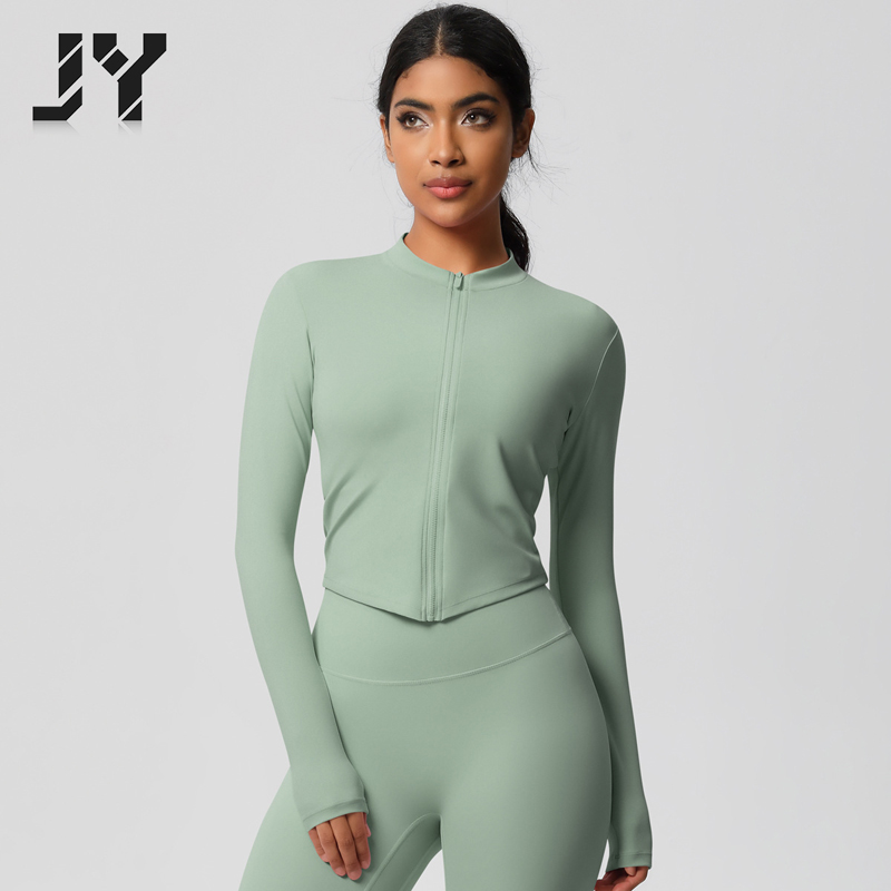JY Hot Selling Nude Tight Running Women's Sports Top Quick Drying Zipper Solid Color Breathable Women's Yoga Top for Sports