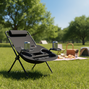 Portavasos con clip para silla de gravedad cero, bandeja lateral con ranuras para latas de bebidas, para uso en jardín al aire libre, diseño moderno de plástico - Product Image 2