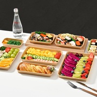 Matériau sain Cuisson Emballage Alimentaire Papier Plateau À Sushi Paquet À Emporter Plateau En Papier Kraft Boîte À Salade Avec Couvercles