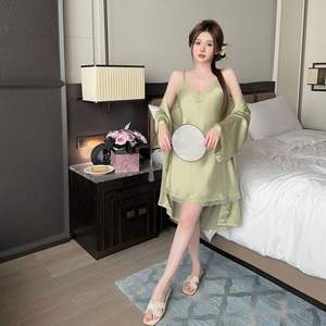 2024 donna estate <span class=keywords><strong>pigiama</strong></span> Sexy camicia da notte di seta di ghiaccio con Pattern sul petto nuovo Logo Design per la casa - Product Image 2