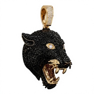 Pendentif Tête de Chat en Onyx Micro-Pavé Moissanite, Argent 925 Plaqué Rhodium, Breloque Hip Hop Sertie Griffe pour Chaînes de Fête et Bijoux - Product Image 5