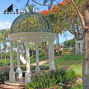 Grand gazebo de luxe <span class=keywords><strong>extérieur</strong></span> pour la <span class=keywords><strong>d</strong></span>écoration de jardin, de style europé<span class=keywords><strong>en</strong></span>, <span class=keywords><strong>en</strong></span> marbre blanc rond avec toit <span class=keywords><strong>en</strong></span> <span class=keywords><strong>fer</strong></span> <span class=keywords><strong>forgé</strong></span> - Product Image 2