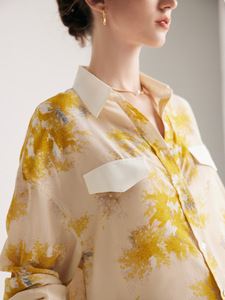 Camicetta 100% Seta di Gelso Stampata da Donna, Elegante <span class=keywords><strong>a</strong></span> Maniche Lunghe con Motivo Floreale, Camicia Casual con Bottoni, Vestibilità Ampia, Abbigliamento Estivo 2026 - Product Image 4