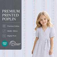 Tissu Popeline Tissé 100% Coton Biologique Léger et Confortable à Rayures Bleues et Motifs Floraux Roses, Idéal pour Robes et Chemises de Filles - Vente Chaude