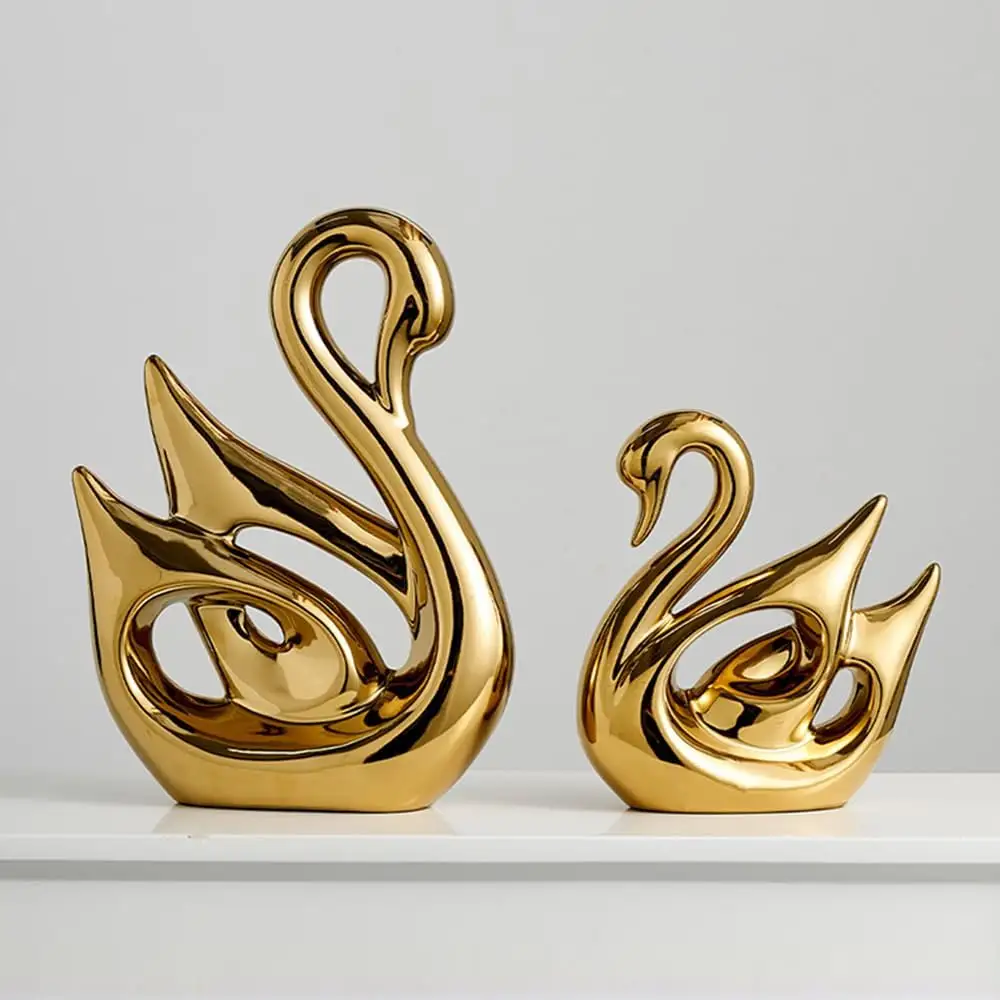 SAMINDS oro statue di cigno, 2 pezzi arredamento moderno ceramica sculture Decorative, ornamenti animali scaffale s scaffale tavolo da tavolo decoro