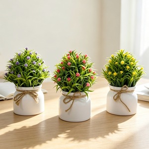Planta Bonsái Artificial con Maceta, 31 Mallas, Orquídea, Baby's Breath, Cuerda de Cáñamo, Decoración Verde para Interiores, Hogar, Oficina, Escritorio - Product Image 2