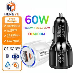 Adaptador Carregador de Carro Ultra Fino 60w QC 5.0 4.0 30w DC 12v LED Soquete de Isqueiro de Carro <span class=keywords><strong>USB</strong></span> PD Tipo-C Carregador de Telefone para Carro - Product Image 1