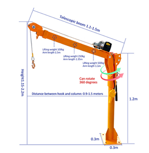 ミニ油圧式電動トラック搭載クレーン、スチール構造、ケーブルスリング付き、新品、1トン積載量、ホテルや小売店向け - Product Image 2