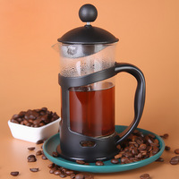 Nouvelle cafetière à piston en acier inoxydable à double paroi, théière à filtre manuel, résistante à la chaleur, avec filtre en verre borosilicate moderne