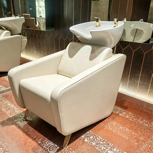 Fauteuil de lavage moderne en cuir PU avec bac en céramique, design contemporain, facile à nettoyer, mobilier de salon, usage commercial - Product Image 1