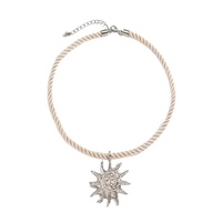 Collier pendentif unisexe en alliage de zinc plaqué or, motif soleil, fait main, avec chaîne en corde, style transfrontalier Europe & Amérique