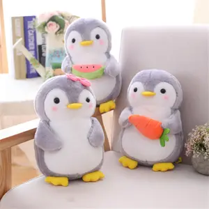 Groothandel Custom Oem 25Cm-45Cm Schattige Grijze Pinguïn Knuffel Met Fruit Groente Strik Knoop Pinguïn Pluche Peluche Pop