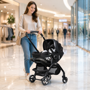 Fournisseur de poussettes pliantes OEM/ODM S366 avec poignée réglable, cadre détachable, siège auto et châssis - Product Image 2