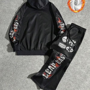 Ensemble 2 pièces décontracté pour homme, streetwear, personnalisé, avec impression numérique de lettres, sweat à capuche zippé et pantalon de survêtement oversize - Product Image 3